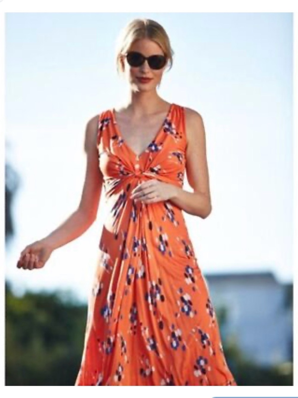Boden Sleeveless Front Knot Orange Midi Dress Size 12 L